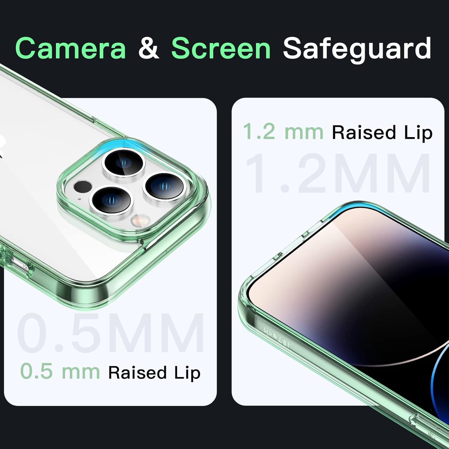 JETech Funda para iPhone 14 Pro de 6.1 pulgadas, no se pone amarillenta, a prueba de golpes, parte trasera transparente antiarañazos (verde