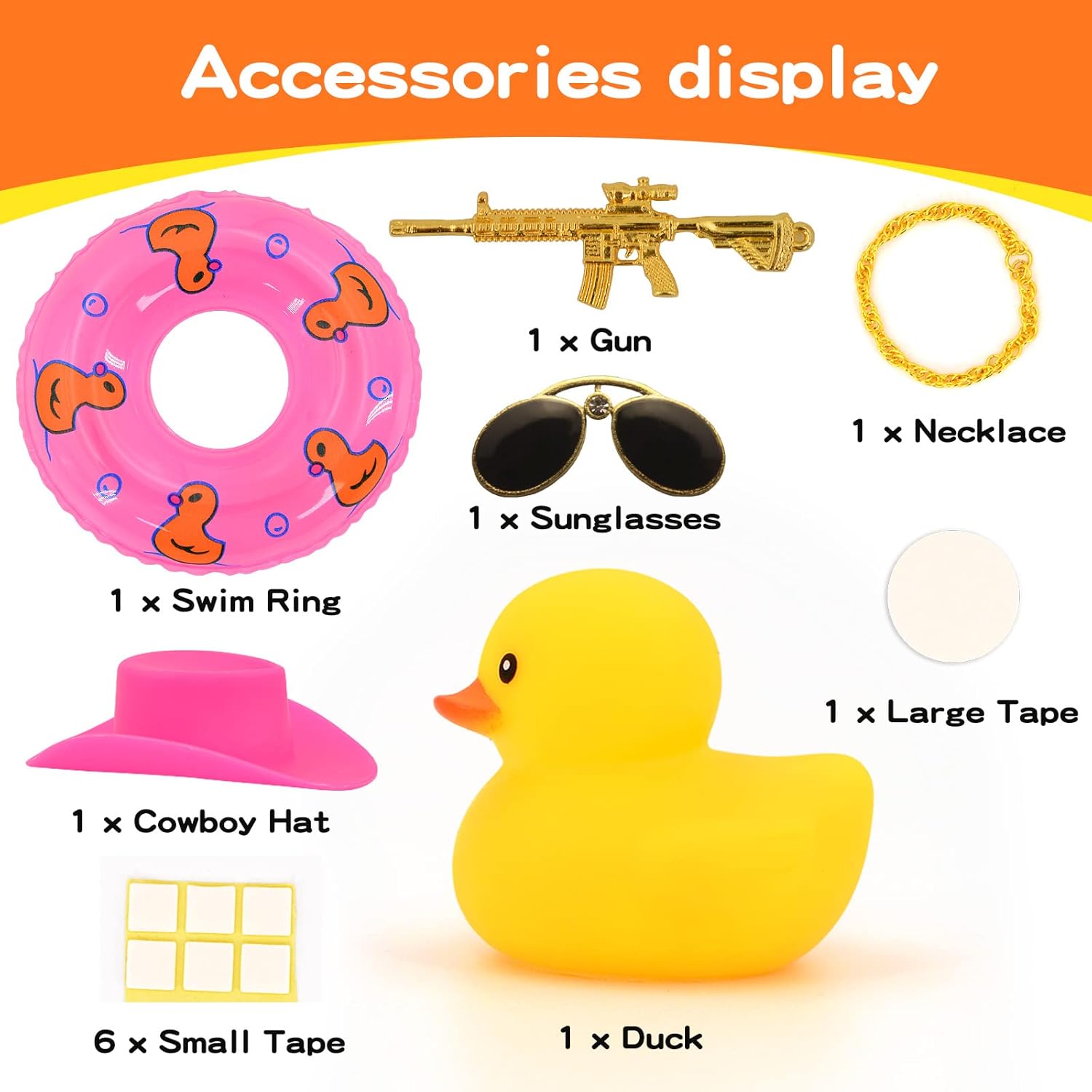 Decoración de pato de goma para automóvil, mini patos de goma con mini sombrero de vaquero, collar de tubo de natación y lentes de sol, accesorios