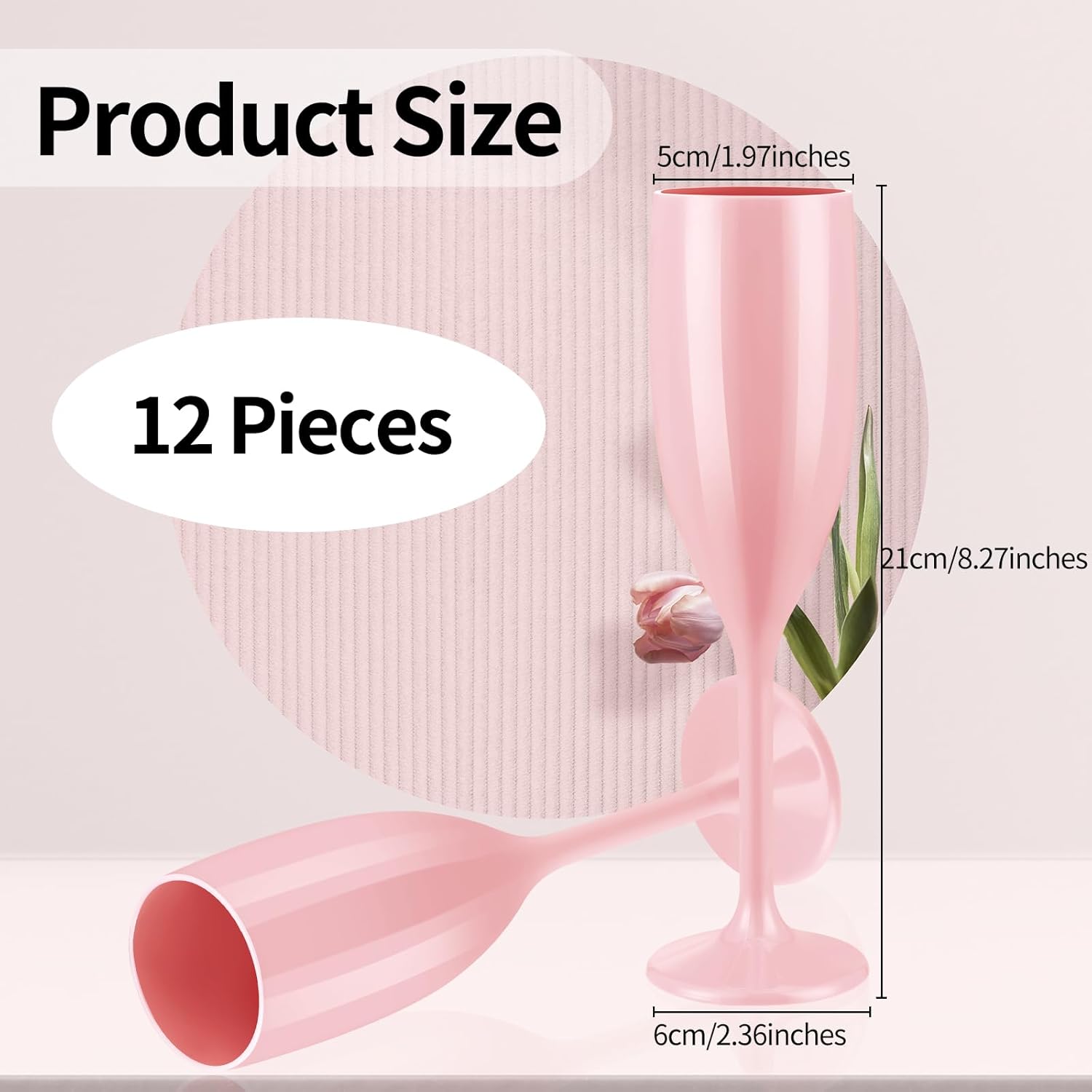 12 copas de champán rosa, cristalería de boda, copas de vino de plástico para beber champán, copas de vino rosa, agua de oro rosa para decoraciones