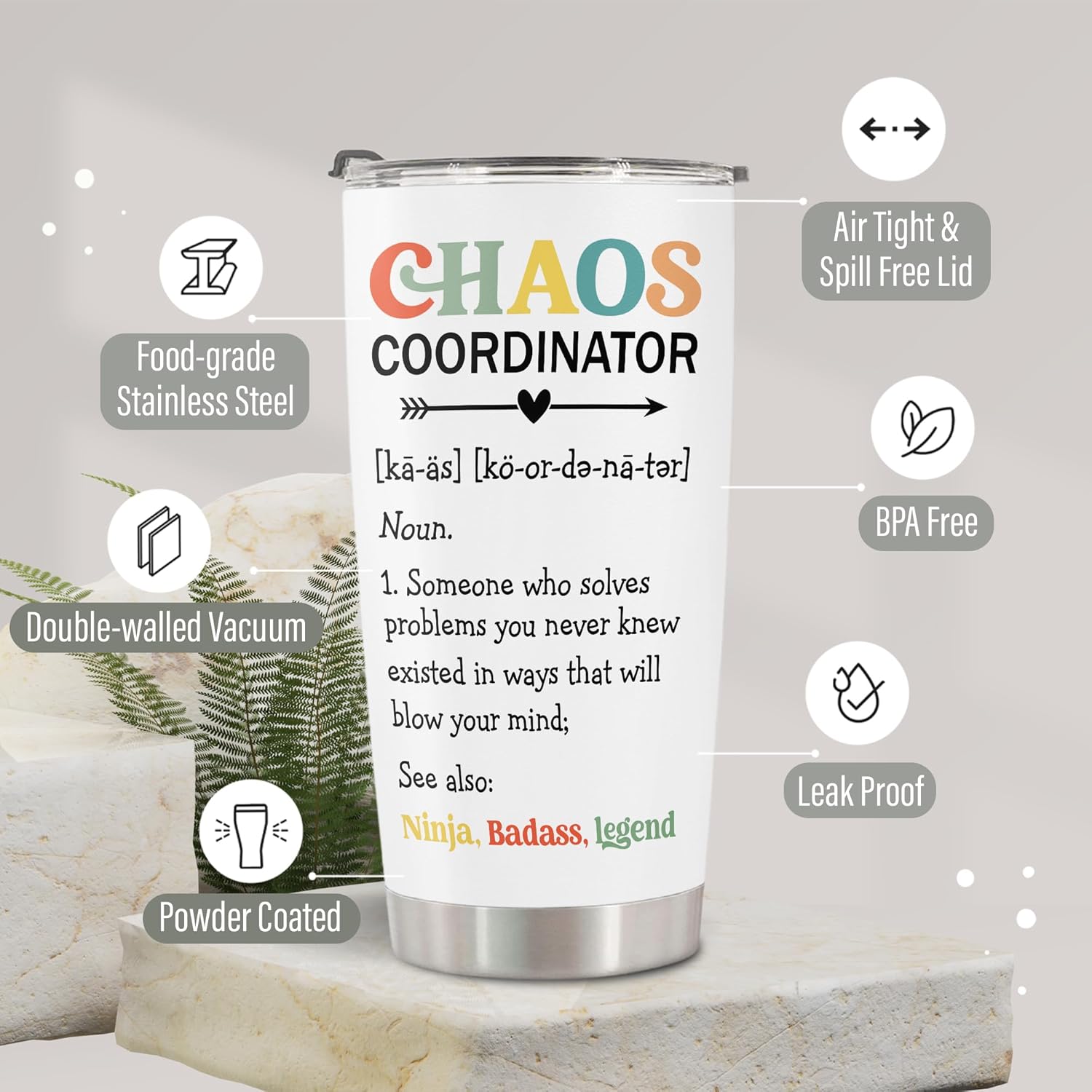 HOMISBES Chaos Coordinator Gifts – Taza de viaje con popote para mamá, compañera de trabajo, jefe gerente, empleado, vaso de viaje de acero