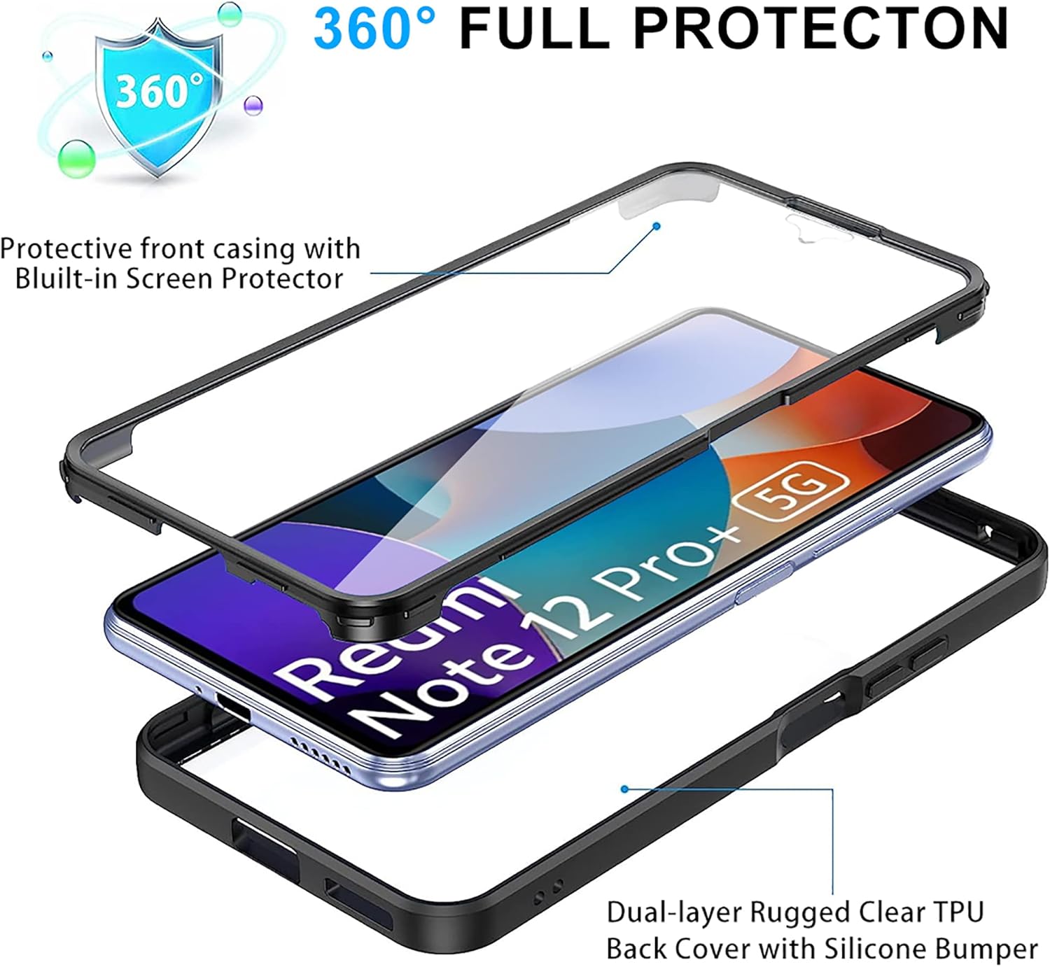 CCSamll – Funda transparente para Xiaomi Redmi Note 12 Pro 5G con protector de pantalla, delgada, a prueba de golpes, suave TPU parachoques