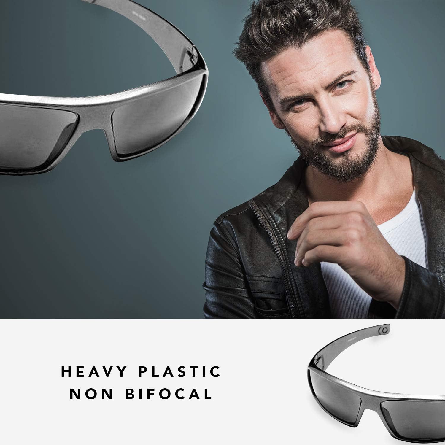 Gafas de sol de lectura clásicas envolventes para hombre y mujer, Plateado oscuro