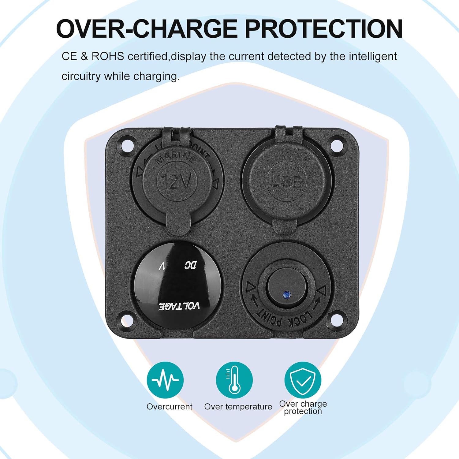 Toma de corriente USB de 12 V, panel de enchufe de cargador de automóvil marino, panel de interruptor basculante de teléfono celular impermeable con