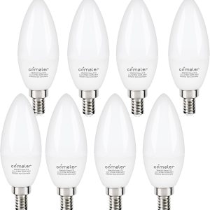 comzler Paquete de 8 bombillas LED tipo candelabro E12, equivalente a 60 W, 2700 K, blanco cálido B11, lámpara E12 de base pequeña, tipo B, 600 comzler Paquete de 8 bombillas LED tipo candelabro E12, equivalente a 60 W, 2700 K, blanco cálido B11, lámpara E12 de base pequeña, tipo B, 600
