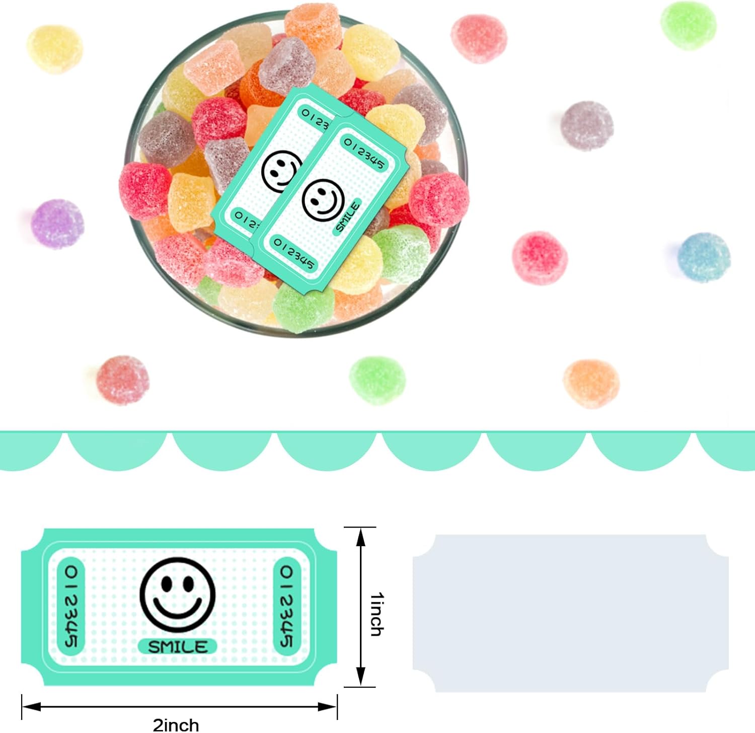 Boletos para rifas de un solo rollo, boletos sonrientes para eventos, entradas, recompensas de clase, recaudación de fondos y premios Rollo de 1000