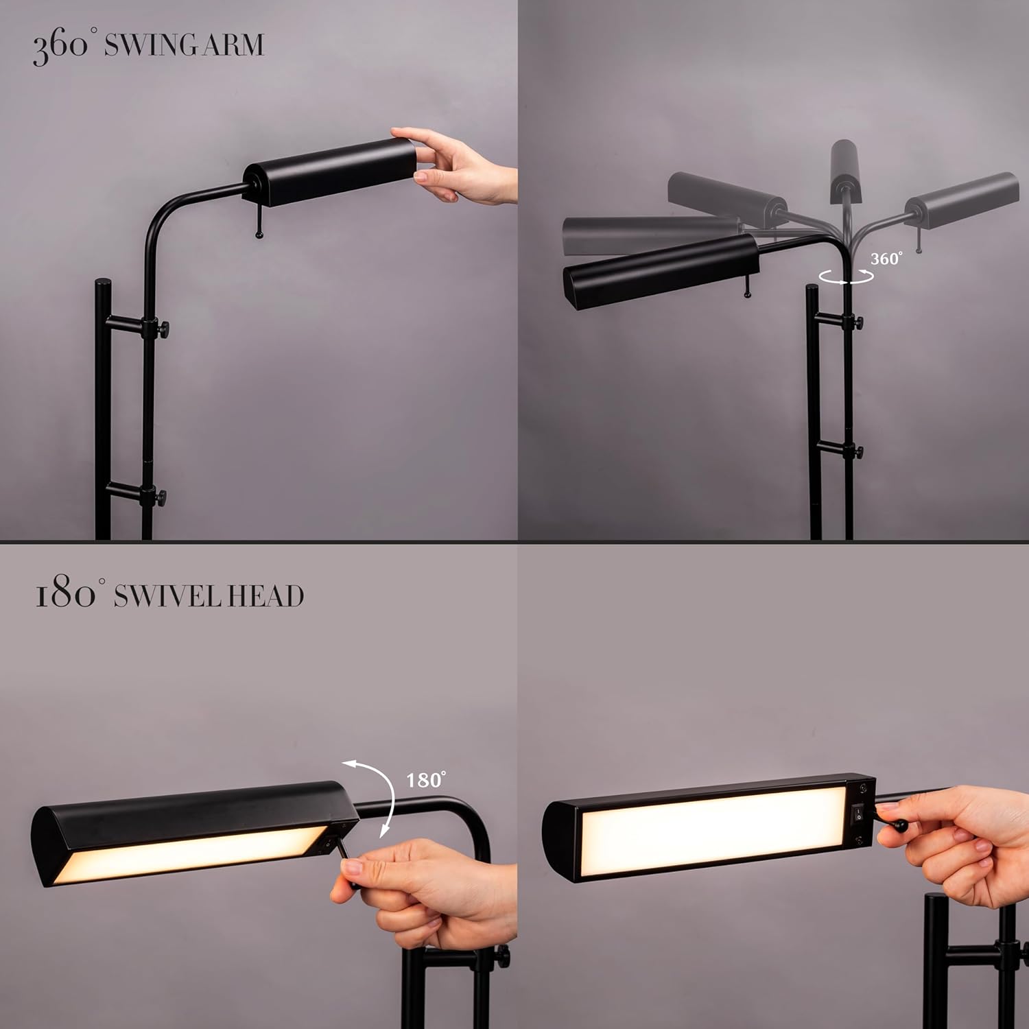 O’Bright Cedric – Lámpara de pie ajustable para farmacia, diseño industrial para lectura, manualidades, trabajo, LED de 10 W, altura de 45 a 61