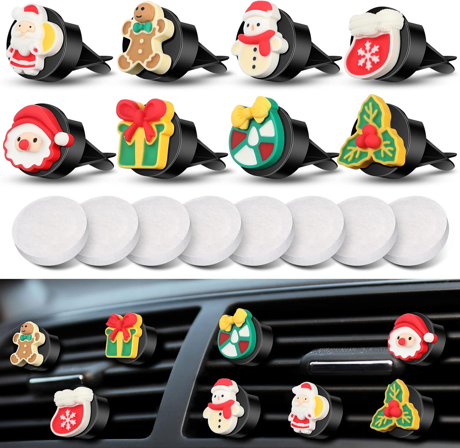 8 clips de ventilación de Navidad para automóvil, decoraciones de Navidad, ambientador de aire acondicionado, clip de salida de aire acondicionado,
