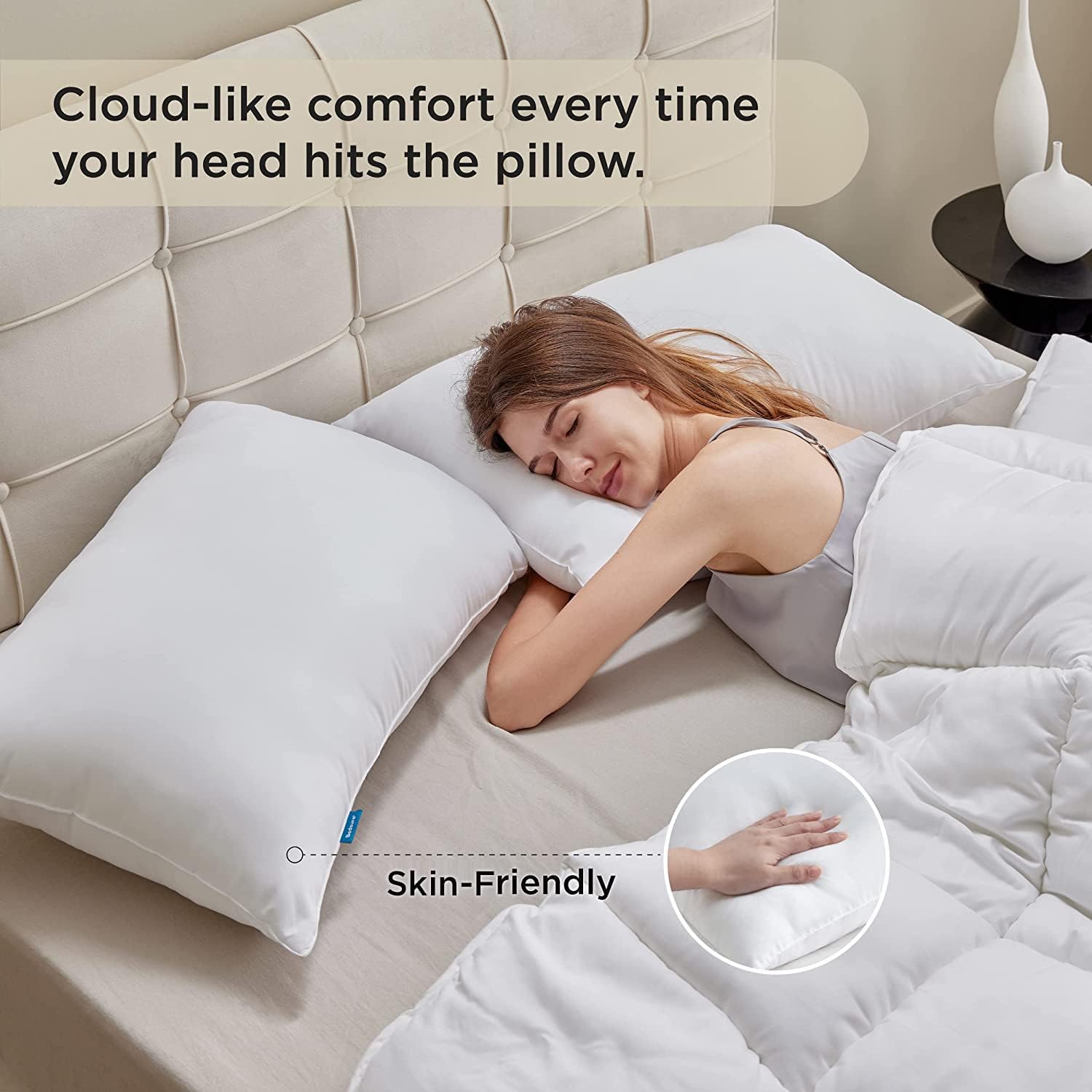 Bedsure Juego de 2 fundas de almohada de satén estándar y almohadas Bedsure juego de 2