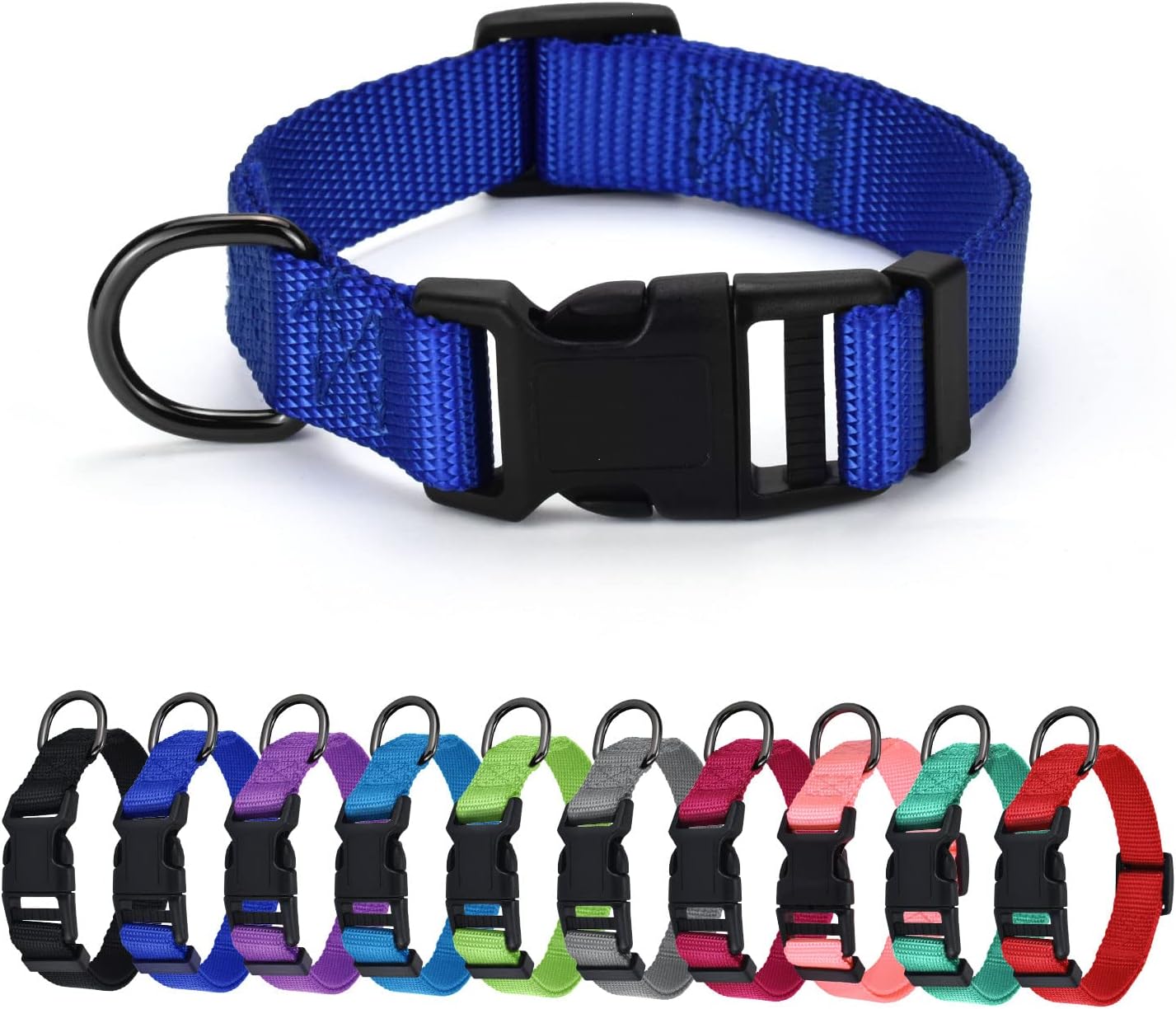 AUDWUD Collar de nailon grueso, collar clásico ajustable para perro en varios colores, adecuado para perros pequeños, medianos y grandes, 4 tamaños