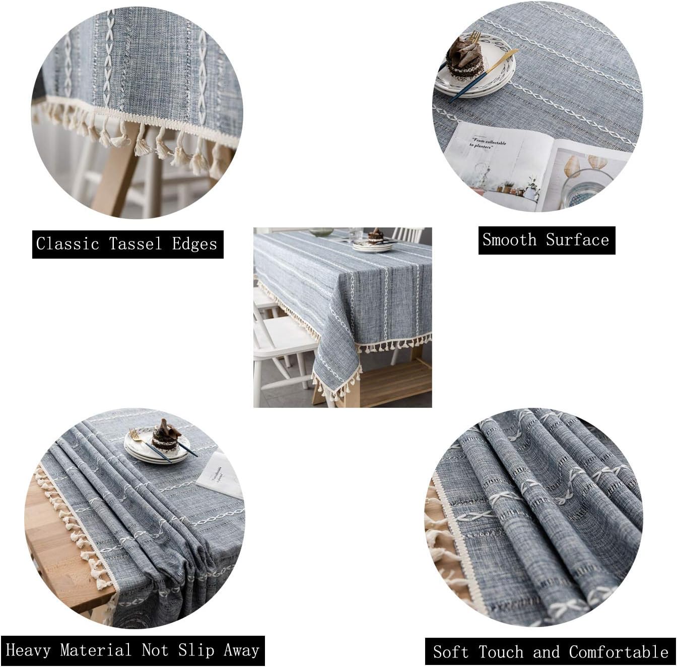 VINWO Mantel de lino de algodón pesado con borlas de color sólido para mesa rectangular (gris, rectangularoblongo, 54 x 118 pulgadas)