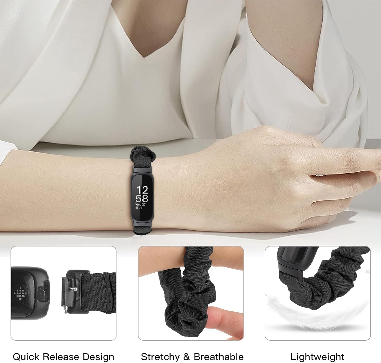 Paquete de 2 correas compatibles con Fitbit Inspire 3 para mujeres, hombres y niños, correa elástica elástica de tela de repuesto para Fitbit