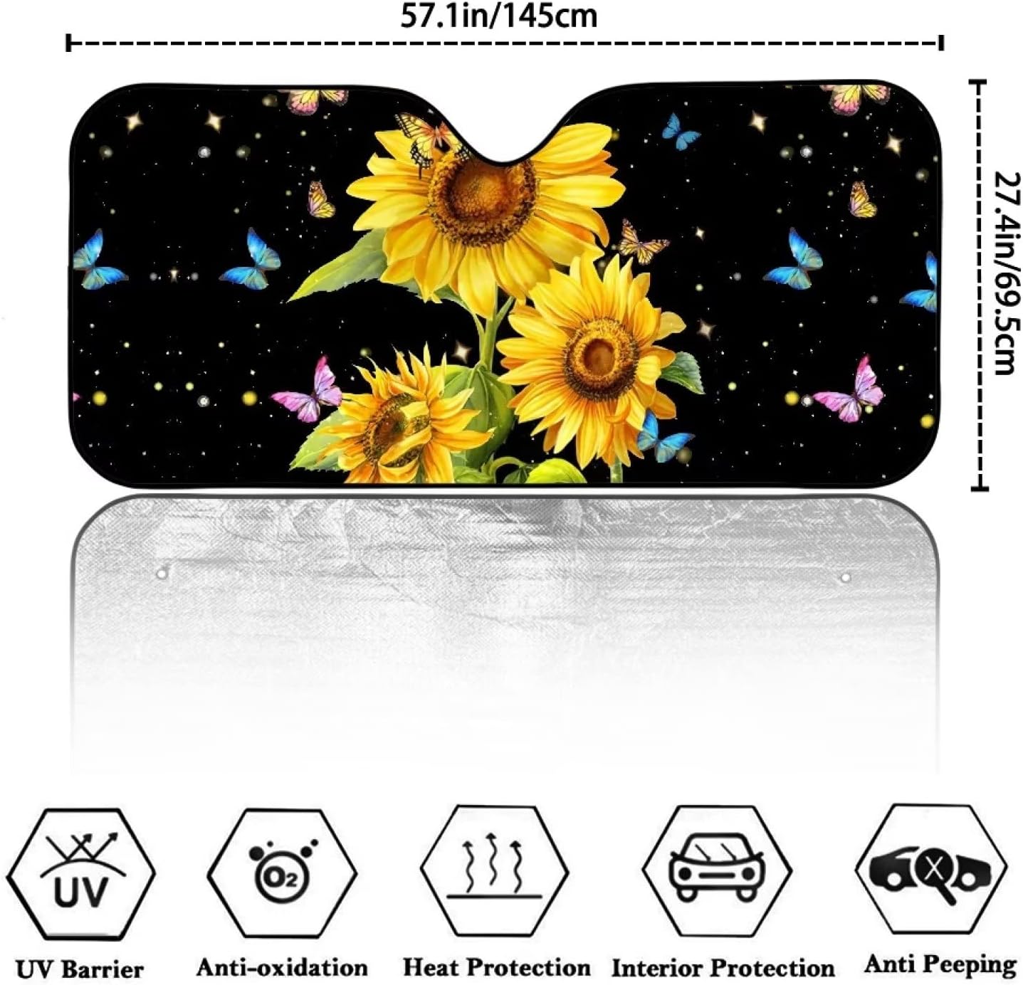 Parasol para parabrisas de automóvil con estampado de mariposas y girasoles, mantiene el vehículo fresco, protege tu automóvil del calor solar y el