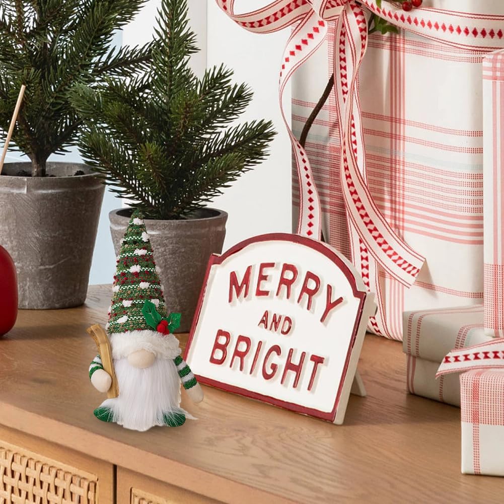 FIALAME Paquete de 2 gnomos de Navidad iluminados para decoración de muñecas de felpa para el hogar, adornos de mesa, muñeca elfo con luces LED,
