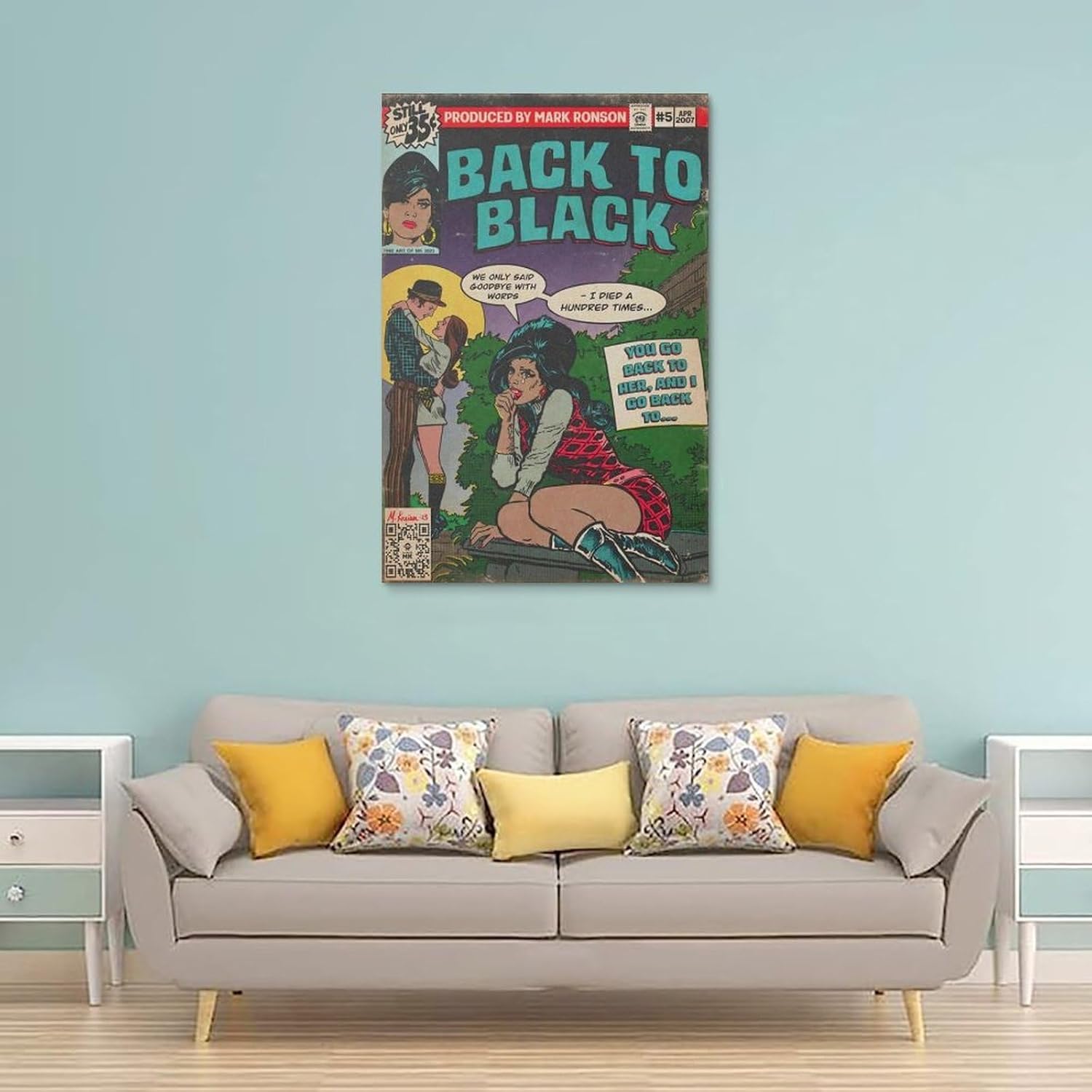 Amy Winehouse – Póster de arte cómico de álbum de música negra para habitación, arte estético, arte de pared, decoración de dormitorio, 16 x 24