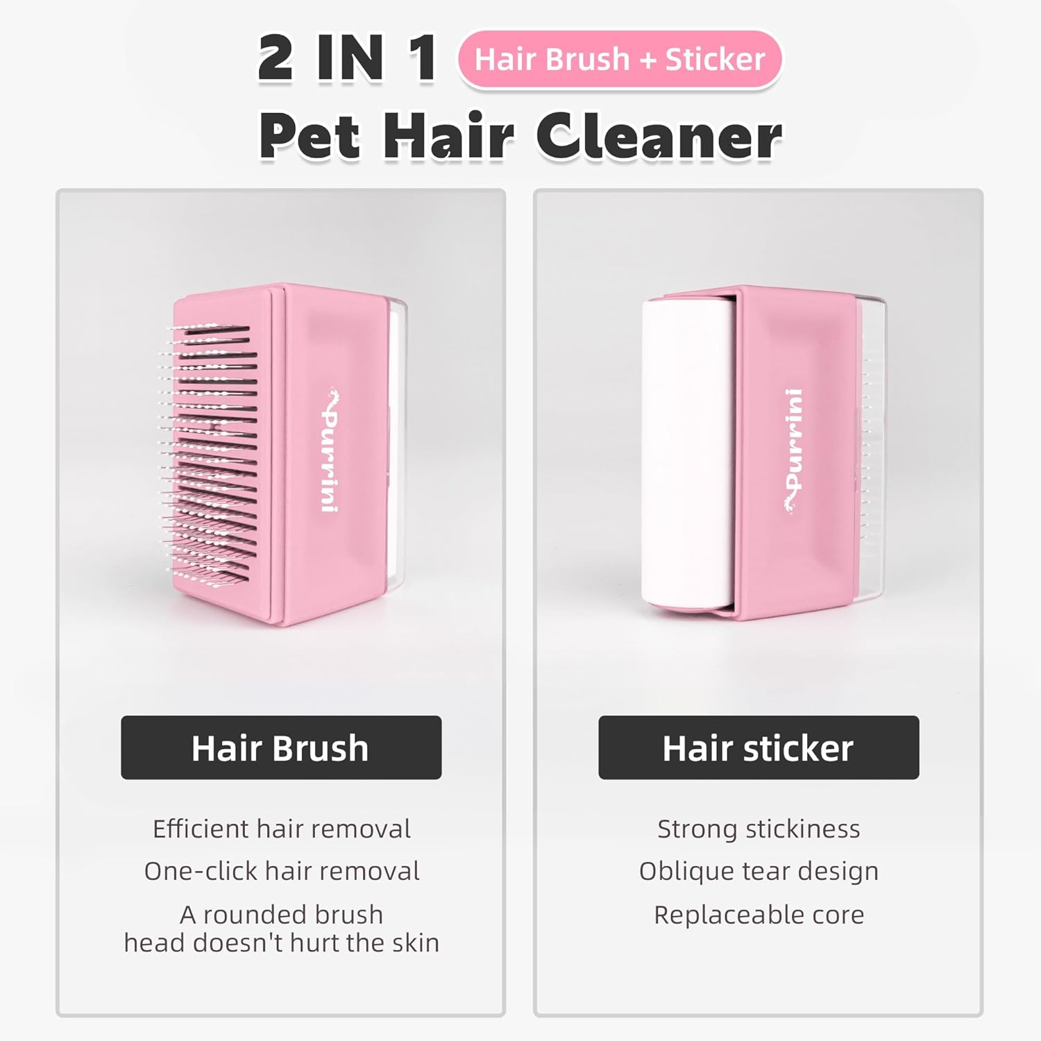 PURRINI Cepillo para gatos con rodillo adhesivo para pelusas para mascotas, funciona muy bien en perros o gatos de pelo largo o corto, ideal para