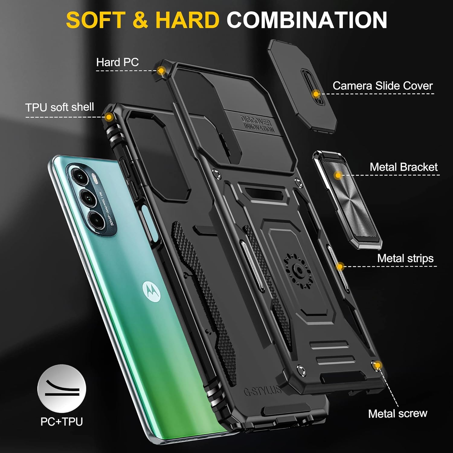 Asuwish Funda para teléfono Motorola Moto G Stylus 5G 2022 con protector de pantalla de vidrio templado y cubierta deslizante para cámara