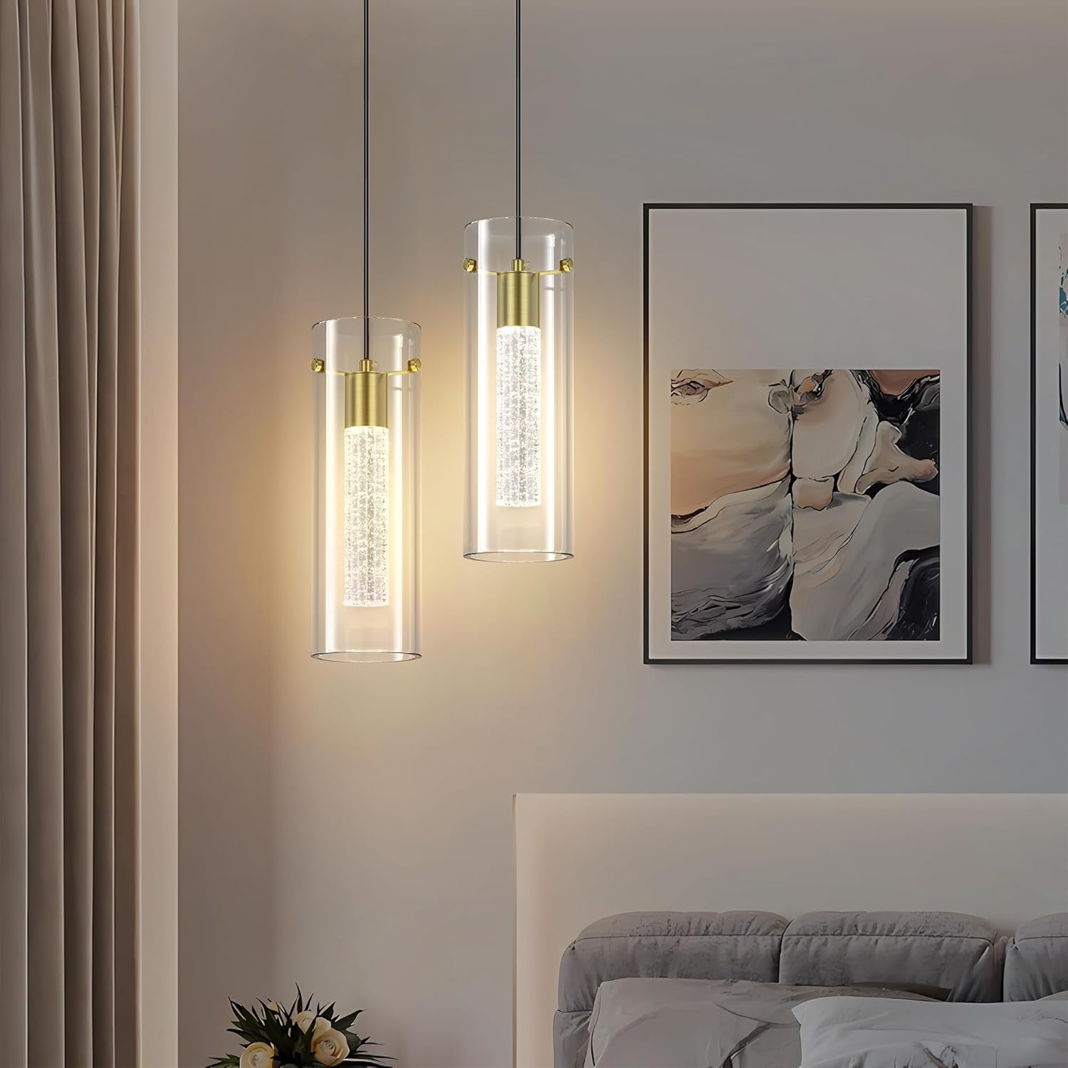 Aipsun Luces colgantes para isla de cocina, paquete de 3 lámparas colgantes de techo doradas de 3000 K modernas luces colgantes LED para cocina,