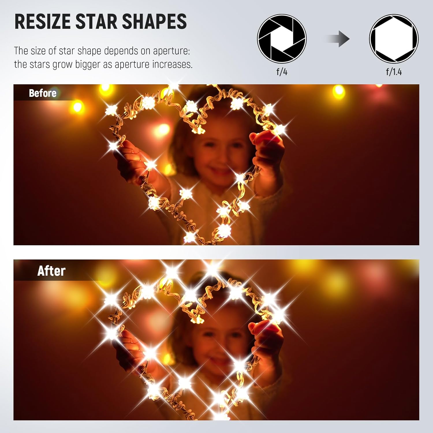 NEEWER 3 filtros de estrella de 1.81 pulgadas, filtro ajustable de efecto estrella de pantalla cruzada (4, 6, 8 puntos) con marco de aleación de