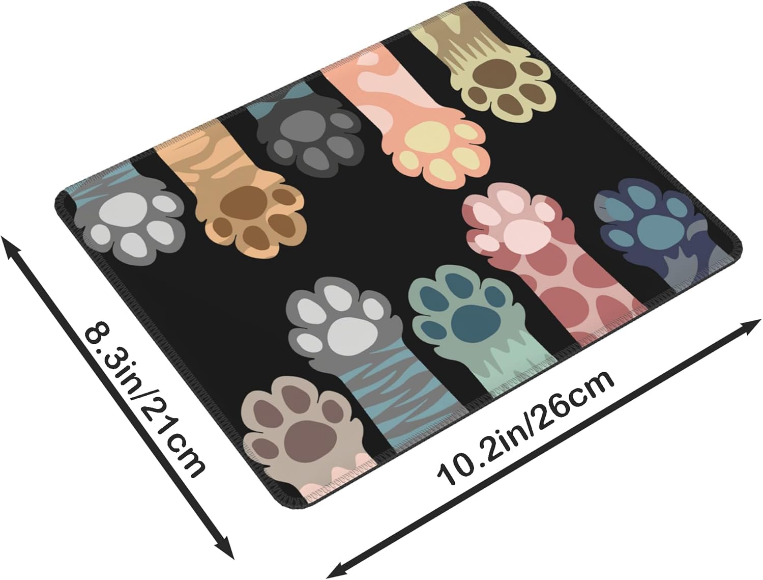 Alfombrilla de mouse cuadrada con diseño de patas de gato coloridas, para accesorios de escritorio inalámbricos, alfombrilla de mouse de viaje de 10