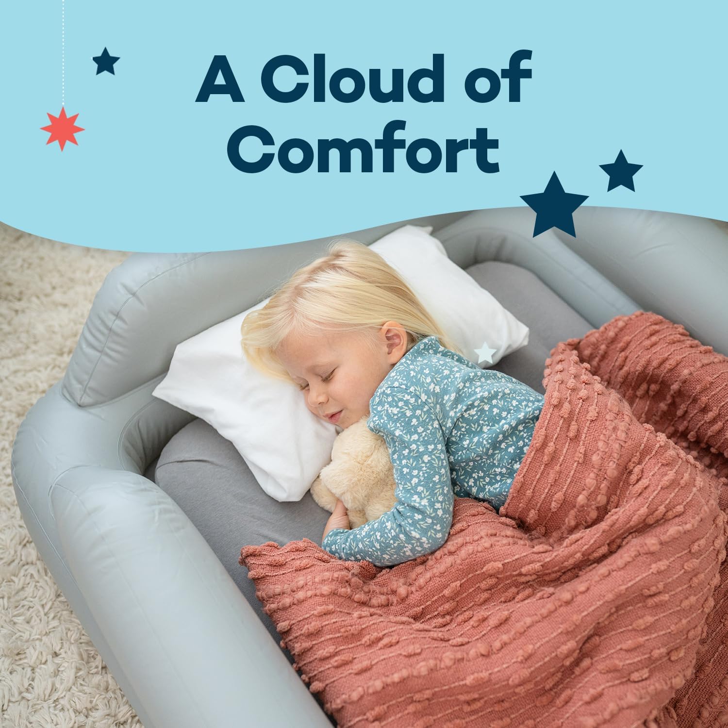 SlumberPod SlumberTot – Cama inflable de viaje para niños pequeños, colchón de aire portátil para niños con parachoques de seguridad, tamaño