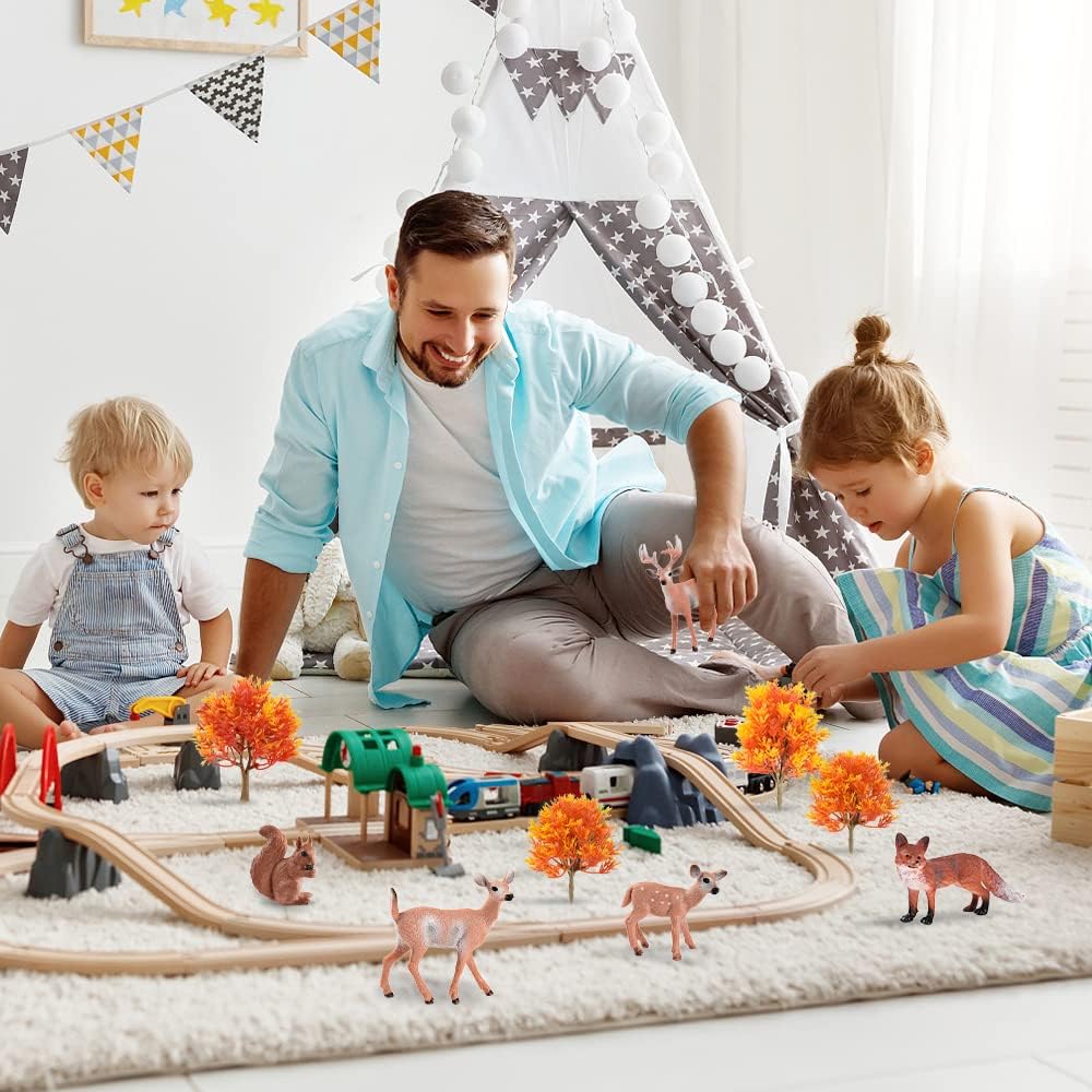 Kit de 10 figuras de animales del bosque, 5 ciervos artificiales de bosque, 5 árboles de arce en miniatura mixtos para decoración de pasteles de