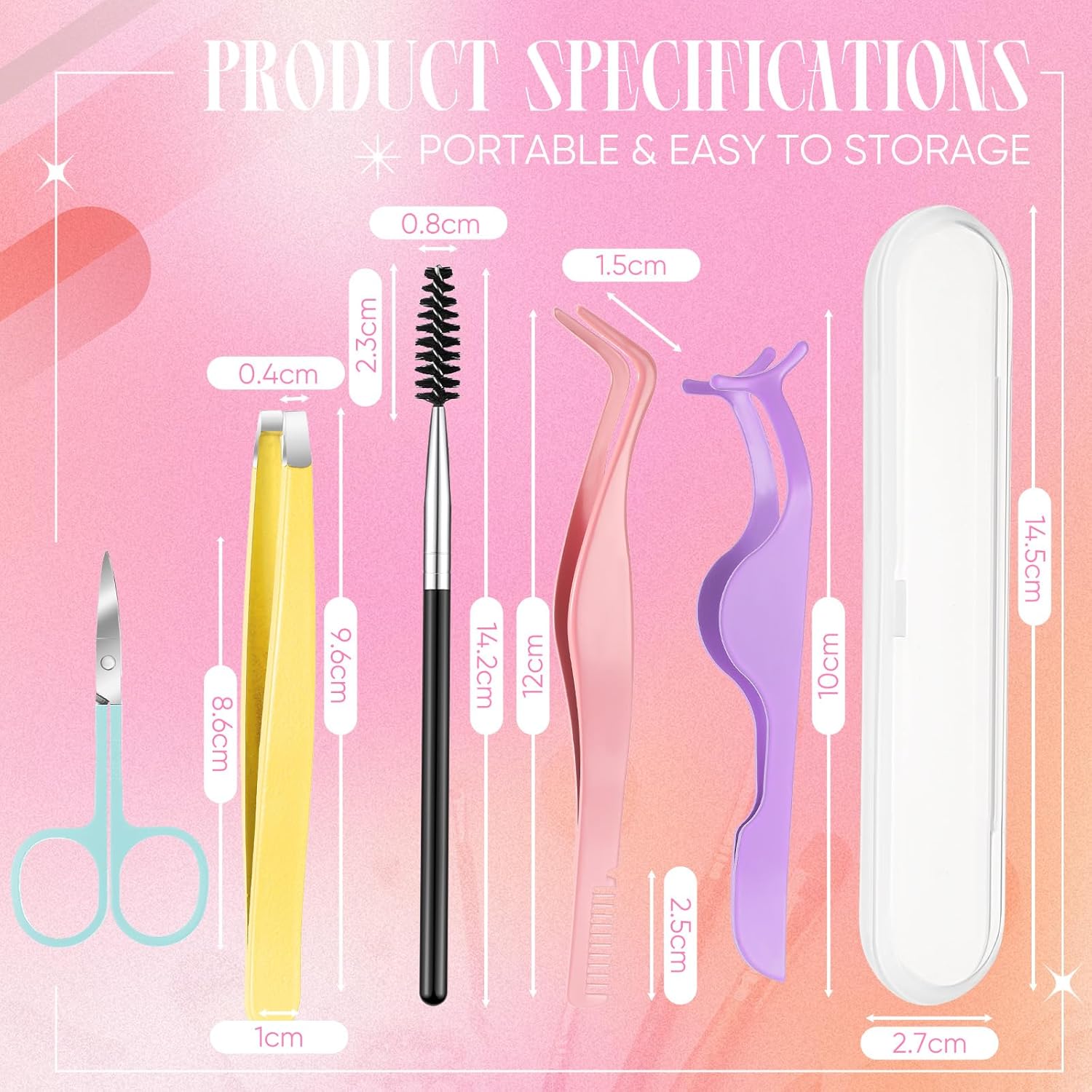 Juego de 6 herramientas aplicadoras de pestañas, pinzas de pestañas para extensiones de pestañas, tijeras de pestañas postizas de acero inoxidable,
