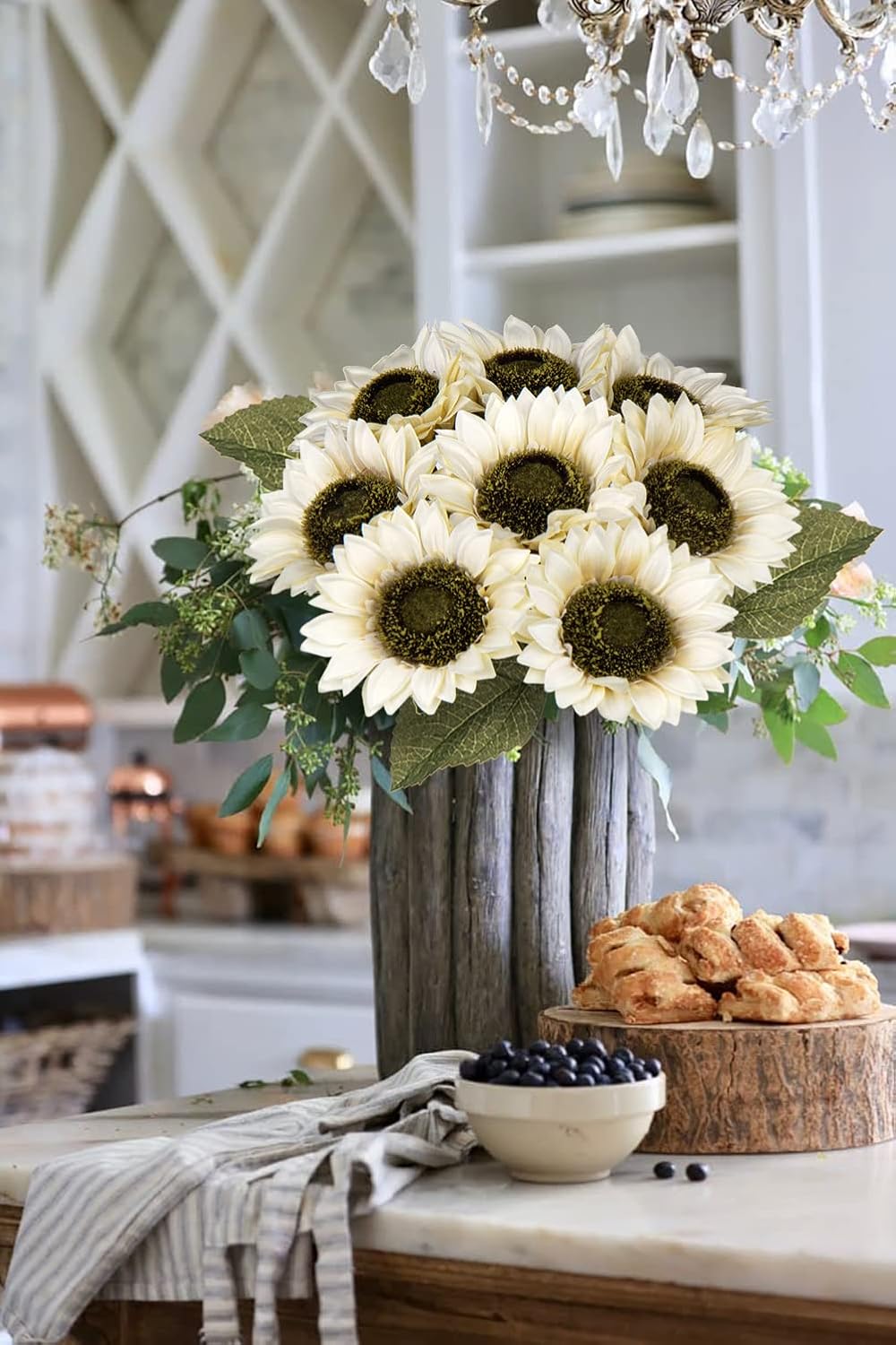 8 girasoles artificiales de 25 pulgadas de tallo largo, flores artificiales grandes de girasoles falsos a granel, girasoles artificiales de seda