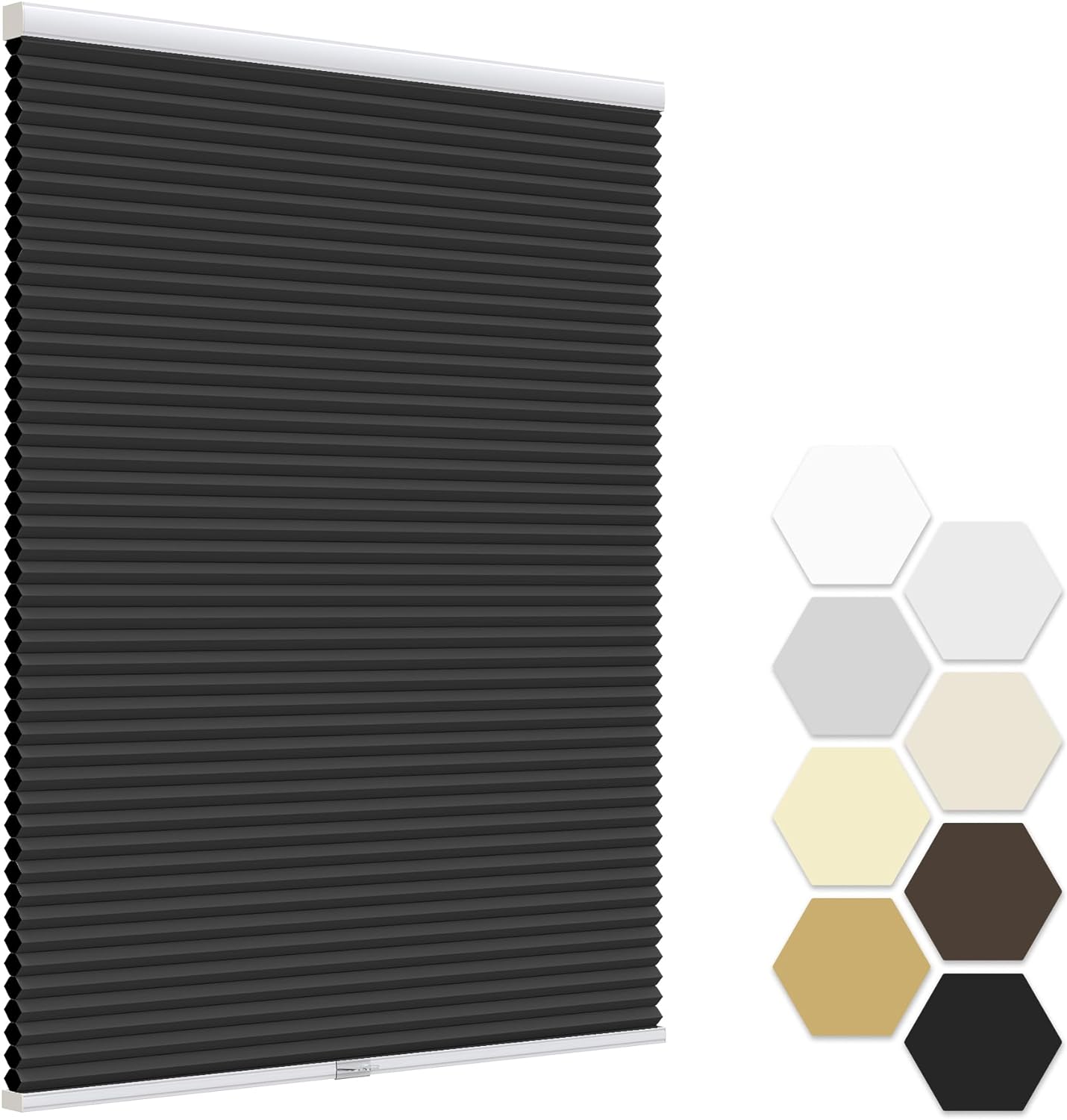 LazBlinds No Tools No Drill – Persianas celulares sin cordones, opacas con diseño de panal para oscurecer la habitación, persianas plisadas para