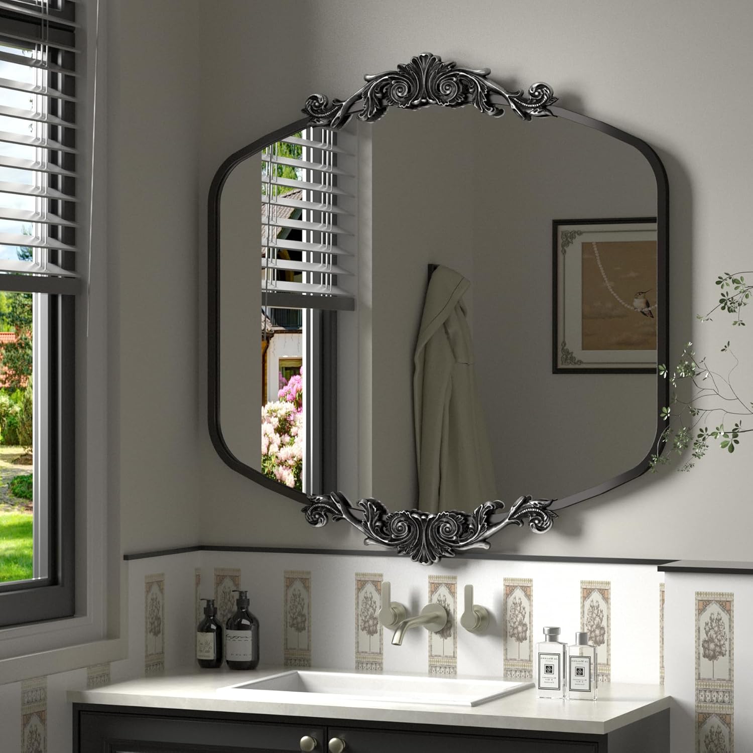 SMIROR Espejo vintage decorativo negro 36×36