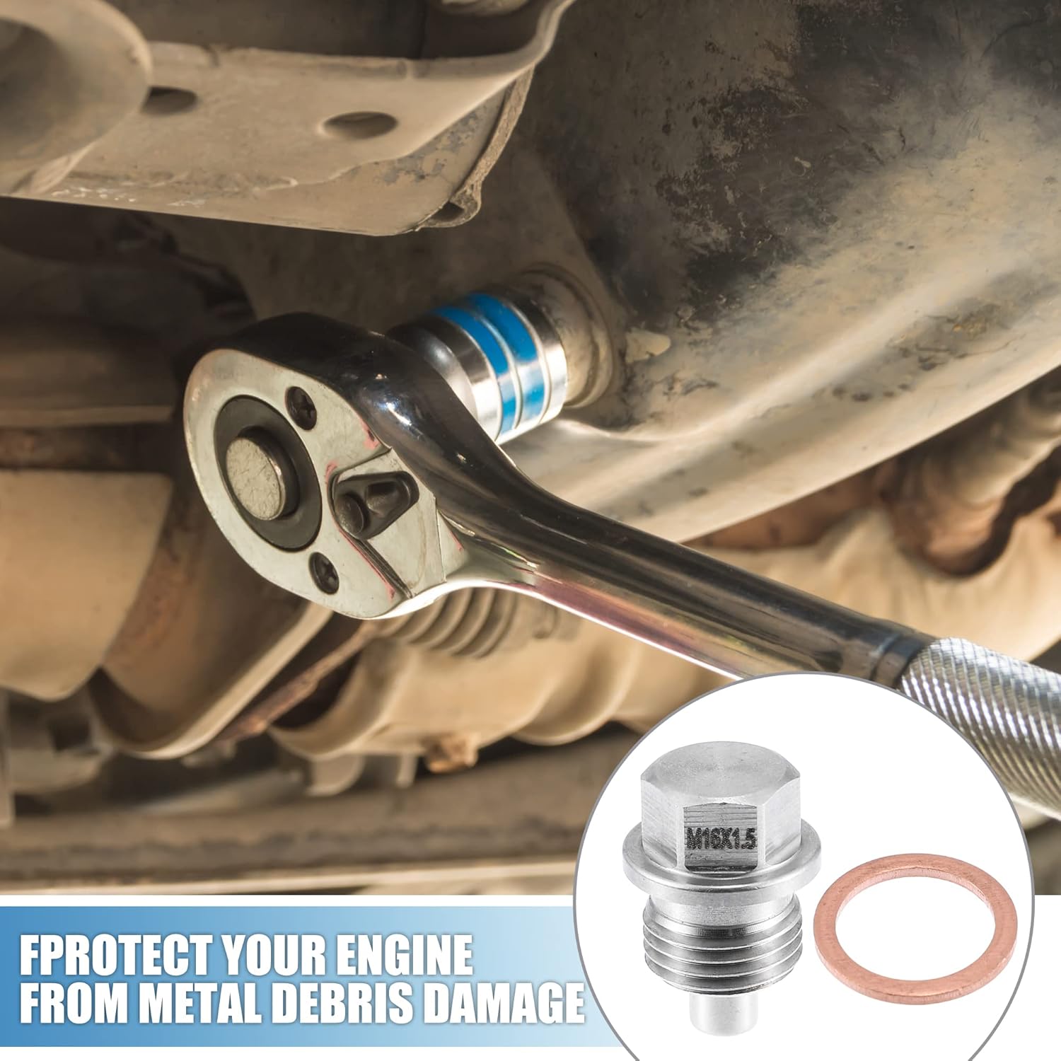 Tapón magnético de drenaje de aceite para motor de vehículo M16x1.5 de acero inoxidable con lavadora de cobre (paquete de 2)
