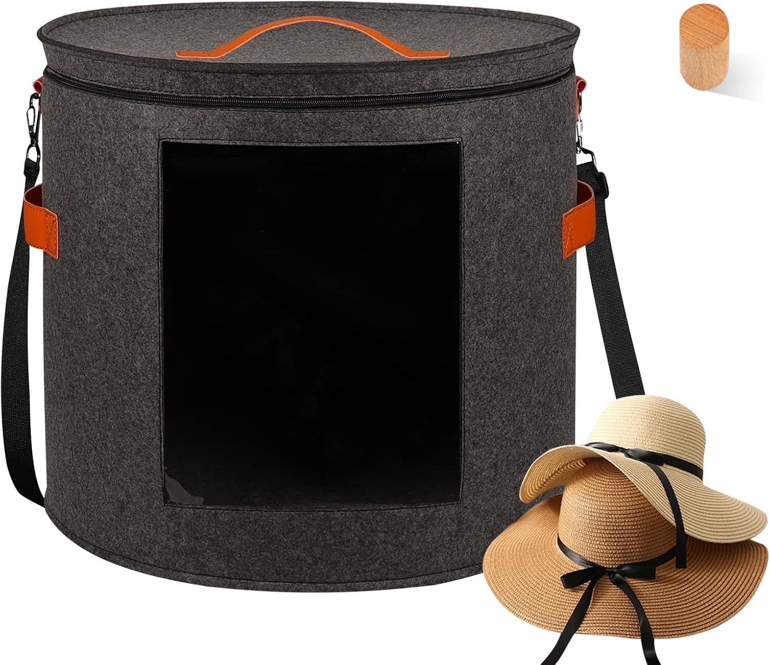 Oversized Hat Storage Box for Women & Men19″ D x 17″ H Cowboy Hat Boxes with 1 Wood Hook Felt travel Round Hat Organizer Box with Dustproof Lid