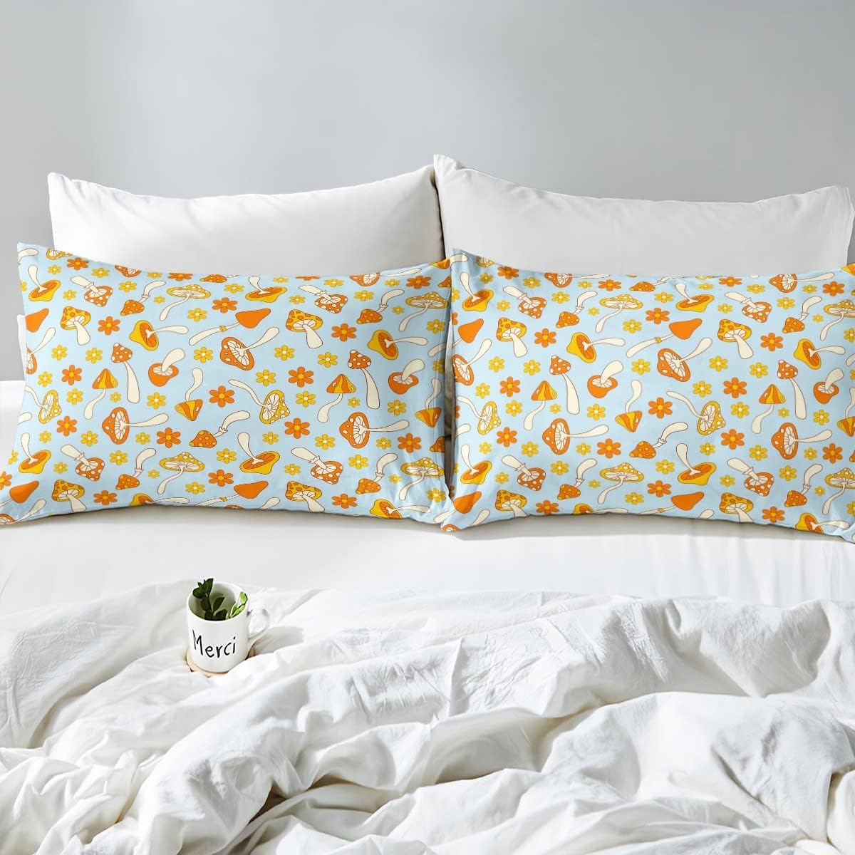 Erosebridal Juego de ropa de cama con diseño de hongos hippie para niños, diseño floral, bohemio, retro, de los años 70, decoración de edredón,