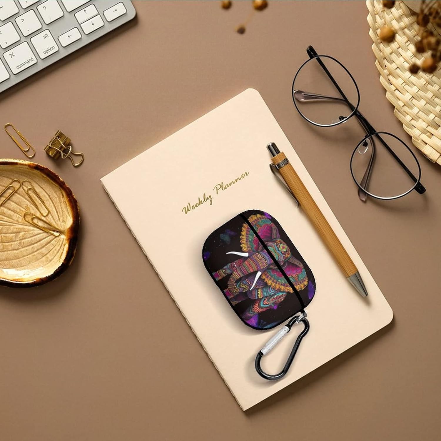 Funda de protección completa con diseño de mariposa de elefante bohemio para Airpods Pro, funda de auriculares inalámbricos con llavero compatible