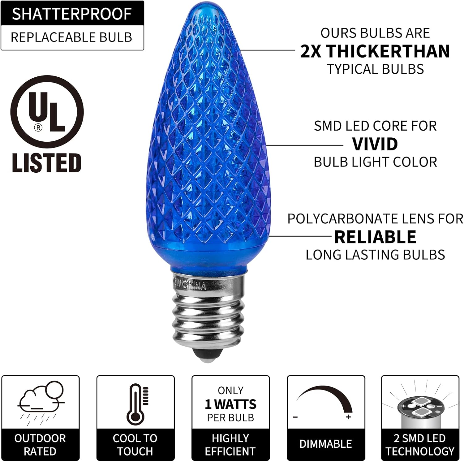 Brightown C9 – Guirnalda de luces LED de Navidad para exteriores, luces de fresa, extensibles, con certificación UL para fiestas, vacaciones, bodas,