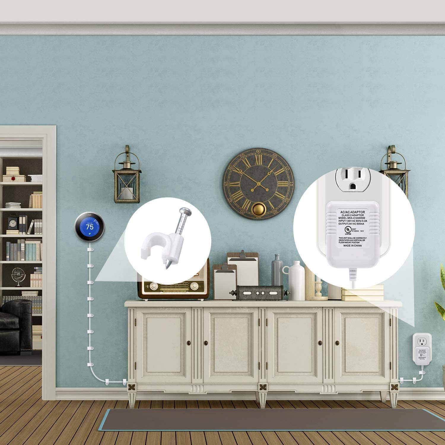 Paquete de 2 adaptadores de cable C transformador de 24 voltios compatible con Nest Honeywell Ecobee (blanco)