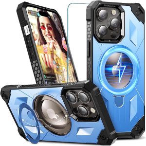 WATEFULL Funda MagSafe compatible con iPhone 15 Pro, anillo magnético plegable invisible, a prueba de golpes, funda protectora brillante de doble WATEFULL Funda MagSafe compatible con iPhone 15 Pro, anillo magnético plegable invisible, a prueba de golpes, funda protectora brillante de doble