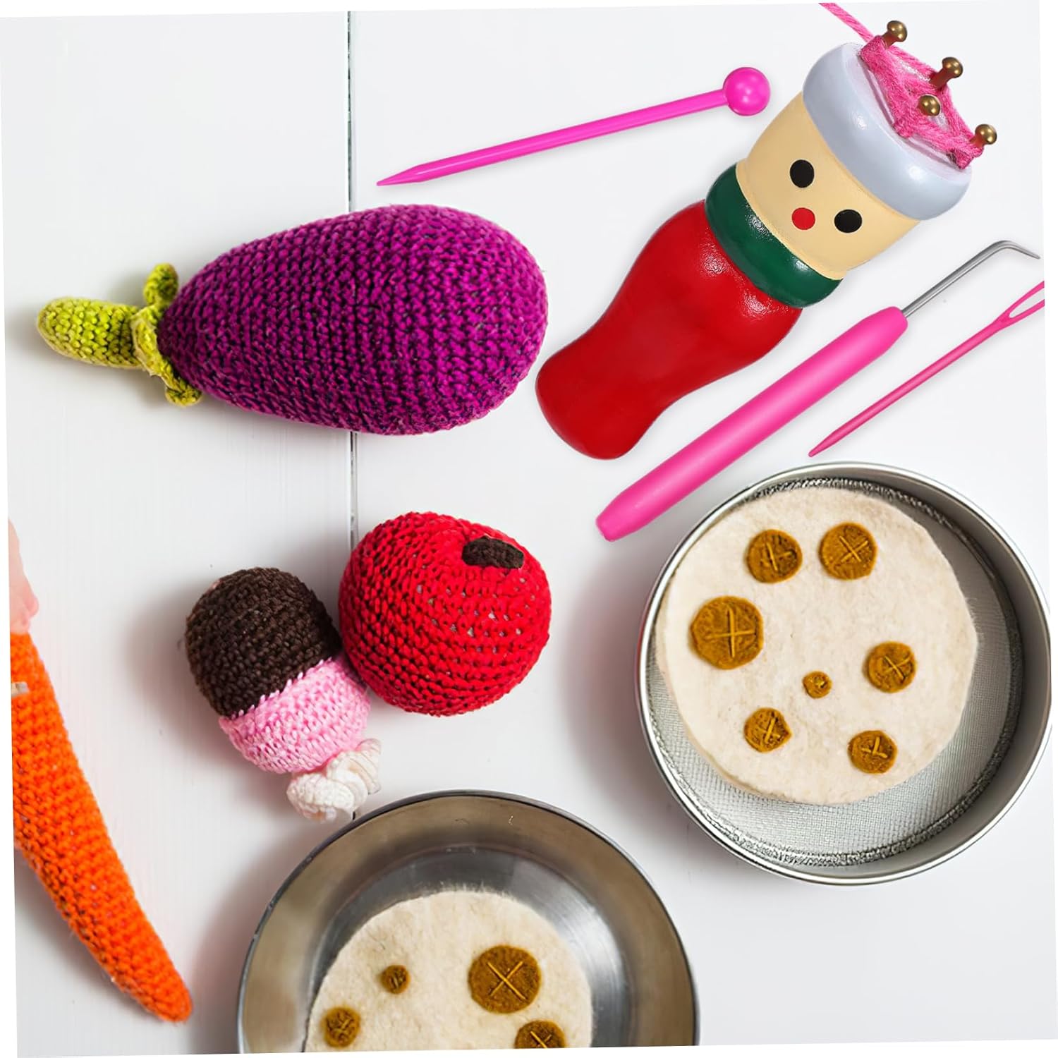 VILLCASE Juego de 4 piezas de muñecas de punto, herramientas para tejer, juguetes para tejer, telares de tejer, juguetes para hacer muñecas, kit de