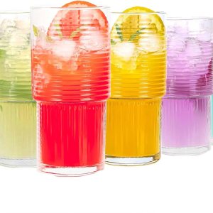 Vasos acanalados, taza de vidrio Highball, 6 vasos apilables, vasos de cóctel, cristalería vintage para cóctel, jugo, té helado, agua, café helado, Vasos acanalados, taza de vidrio Highball, 6 vasos apilables, vasos de cóctel, cristalería vintage para cóctel, jugo, té helado, agua, café helado,
