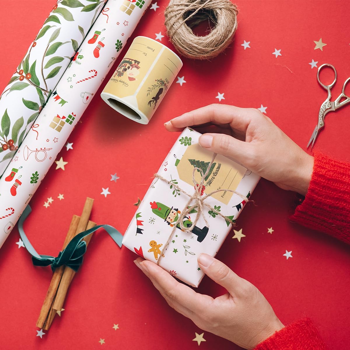 Etiquetas de regalo de Navidad para envolver desde calcomanías, 200 etiquetas de regalo autoadhesivas de papel kraft para regalos de Papá Noel,