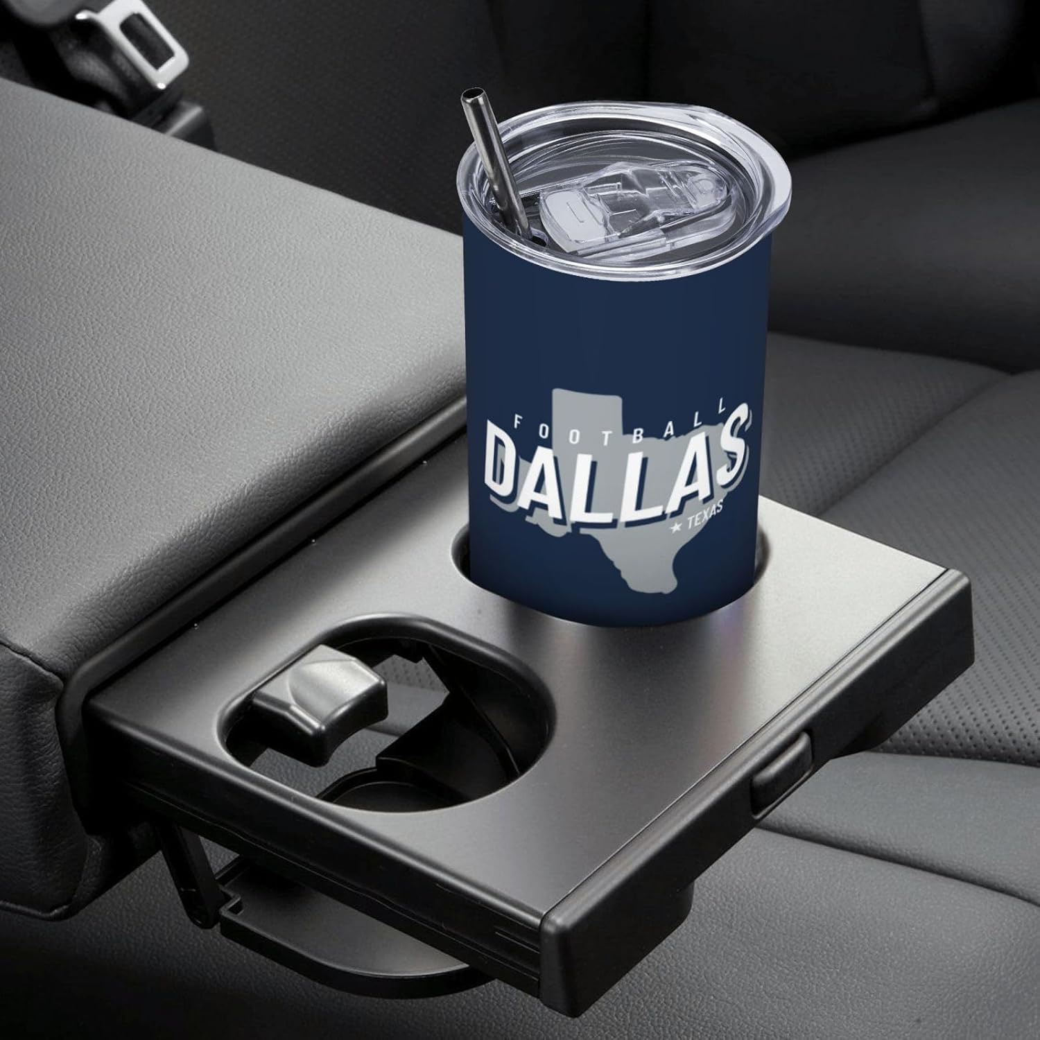 LANJAO Vaso de 20 onzas para automóvil, recto, delgado, con funda aislante para taza, asa portátil, taza de café de viaje deportiva, de acero