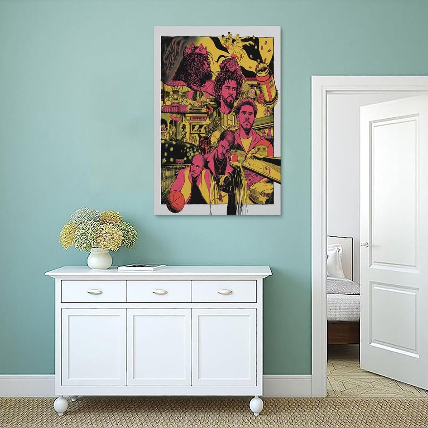 MOZEU J Cole – Póster de cómic de rapero hip-hop, para habitación, estética, arte de pared, decoración de dormitorio, 12 x 18 pulgadas (11.8 x 17.7
