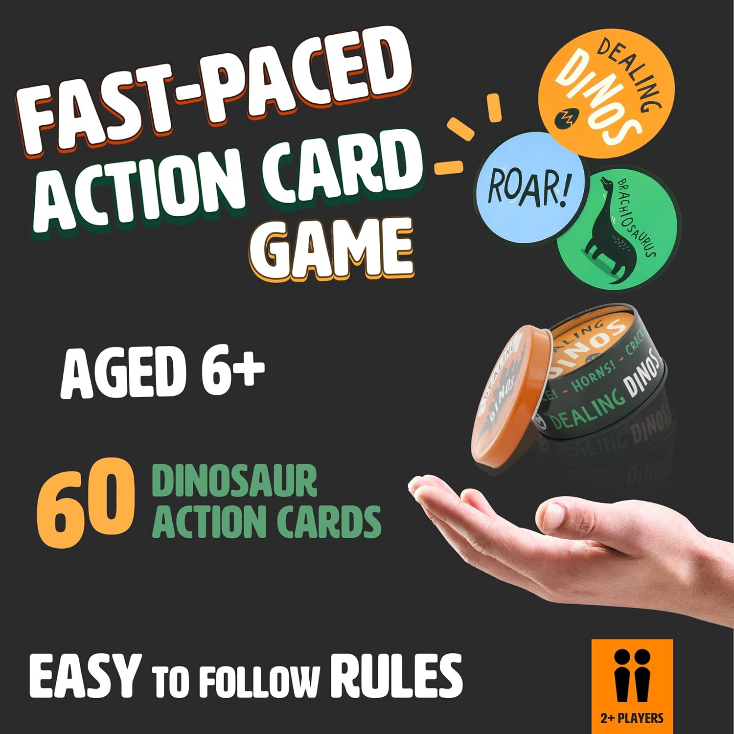 Ginger Fox – Juego de cartas de acción Dealing Dinos Roar-Some. Juegos familiares para mayores de 6 años. Tira Funky Dino Moves y deshazte de tus