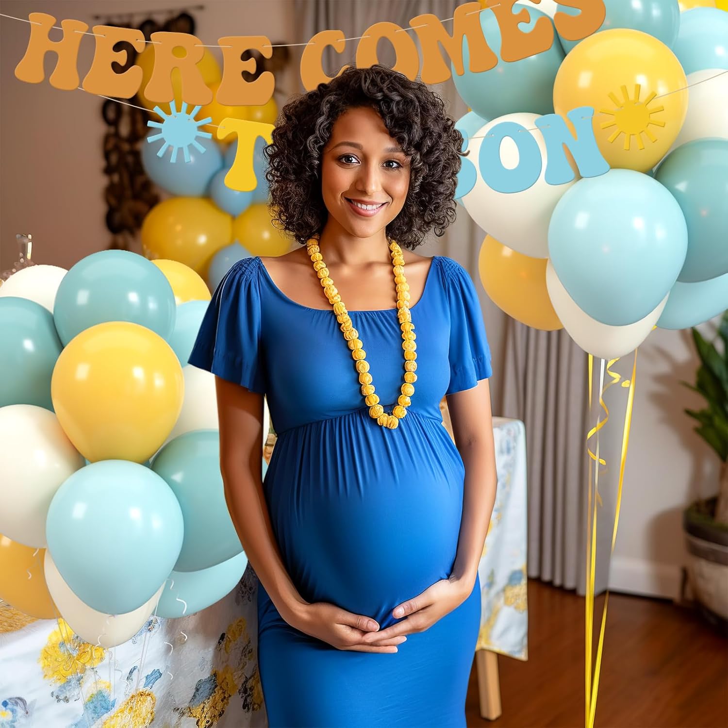 Sinasasspel Decoraciones de baby shower con el texto en inglés Here Comes the Son (Here Comes the Son), decoración minimalista para cupcakes, globos