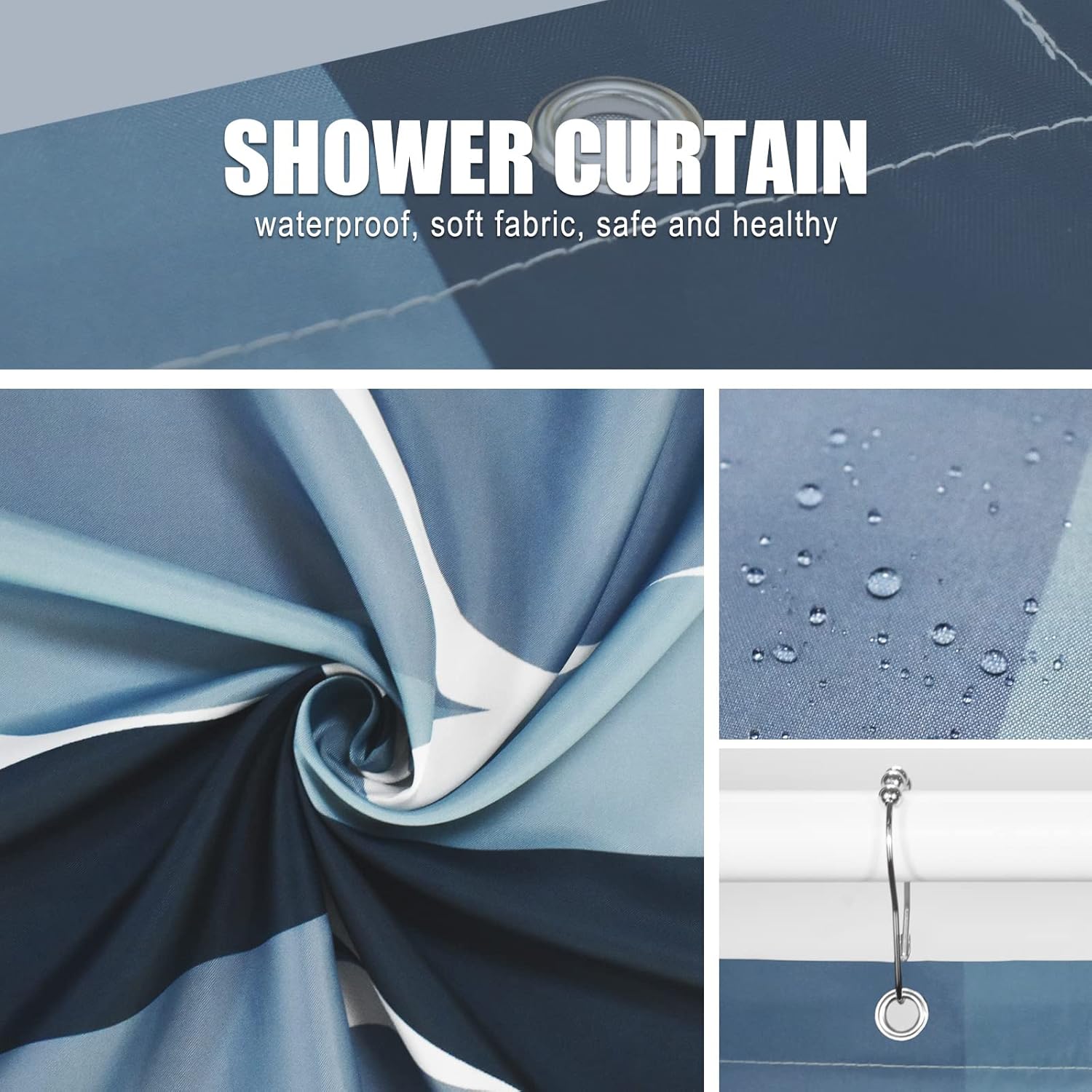 Aegean – Cortina de ducha de tela azul de 60 pulgadas de ancho x 72 pulgadas de alto, diseño impermeable de poliéster, secado rápido, dobladillo