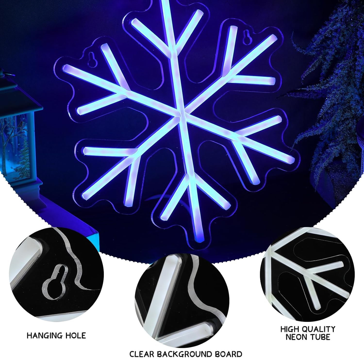3 letreros de neón de copo de nieve, luces LED de neón de copo de nieve, luces de neón de invierno, barra de pared para ventana, decoración de sala