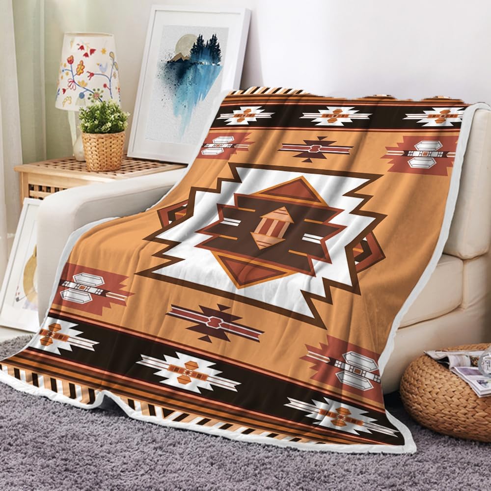 JAWO Aztec Throw Blanket Native American Blanket Southwestern Boho Decor Reversible Woven Tassels Mexican Blankets and Throws for Couch Bed Chair