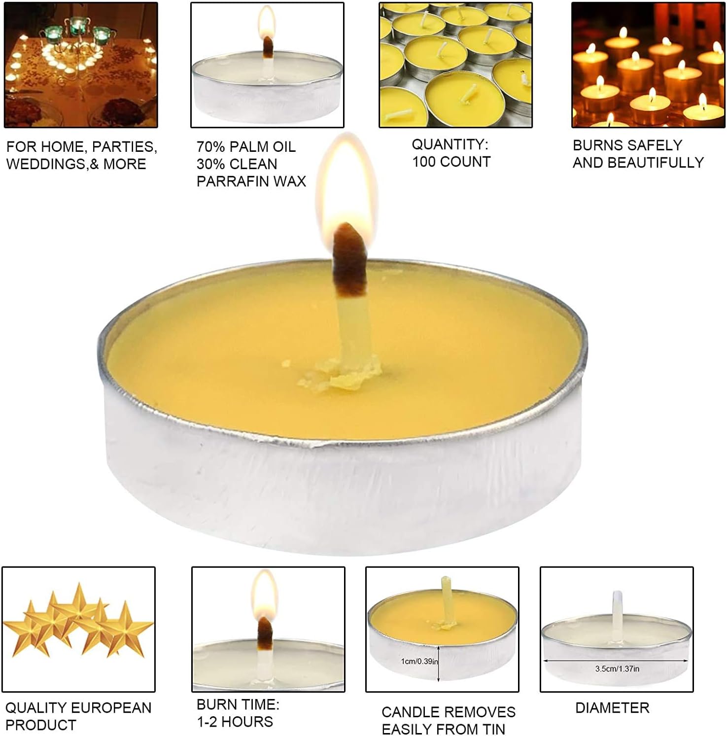 OUO Velas de té, paquete de 50 velas sin humo, velas pequeñas, sin goteo y de larga duración para estado de ánimo, cenas, paredades, hogar,