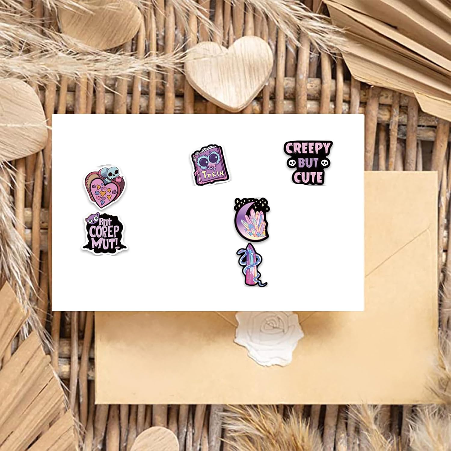 Paquete de 100 calcomanías góticas lindas de vinilo gótico de medianoche, calcomanías de juguete de esqueleto, calcomanías de calavera para niñas,