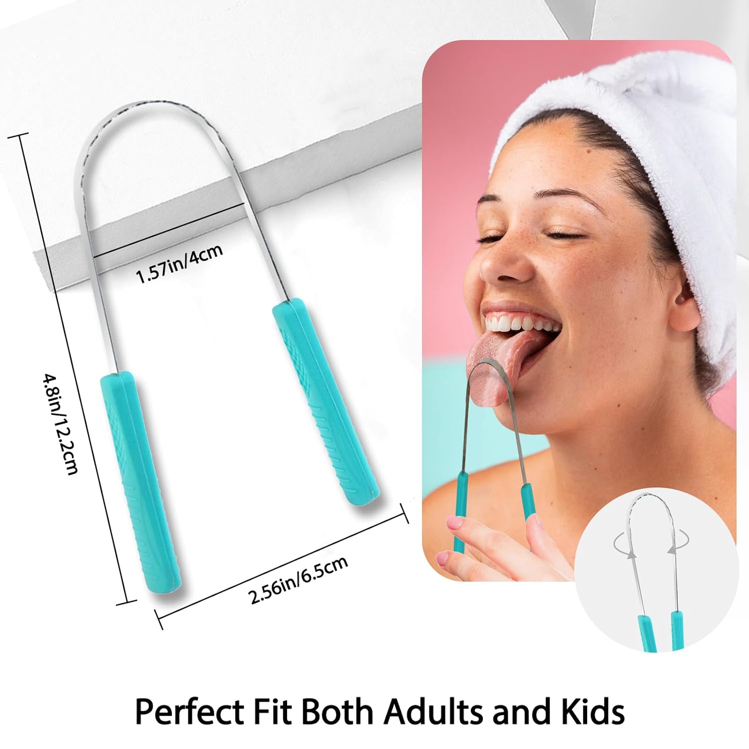 FYY Raspador de lengua para adultos y niños, limpiadores de lengua de acero inoxidable con mango de agarre cómodo, raspador de lengua de metal con