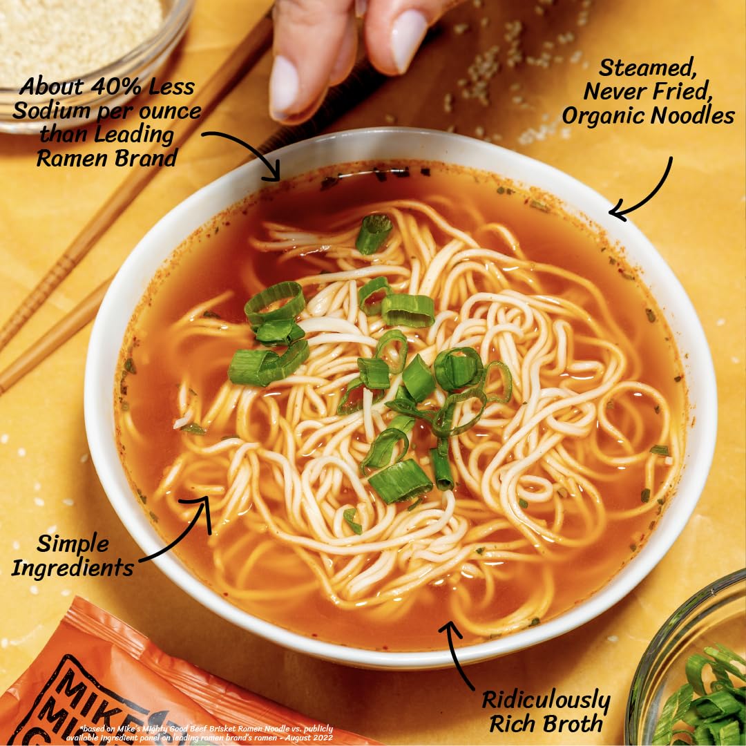 MIKE’S MIGHTY GOOD Paquete de almohadas con sopa de ramen de pechuga de res, fideos instantáneos orgánicos abundantes, comida rápida sabrosa, caldo
